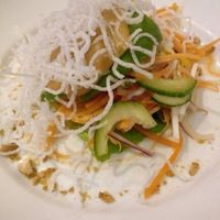 Avocado and peanut starter with crispy noodles.  at Red Onion in Glasgow