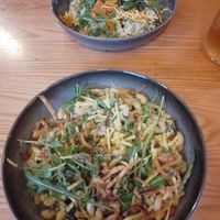 Butternut squash risotto and truffle mac and sheeze. at Red Onion in Glasgow