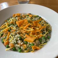 Butternut squash risotto with peas, spring onions and crispy sweet potato at Red Onion in Glasgow