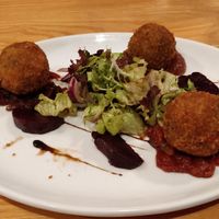 Haggis bon-bons with beetroot and salad starter at Red Onion in Glasgow