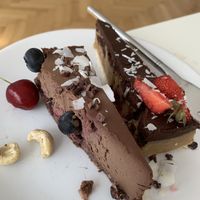 Yummy chocolate cherry and rum cheesecakes. 😍 at MyRaw Cafe in Prague