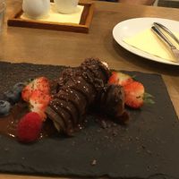 Crepe filled with bananas and chocolate  at MyRaw Cafe in Prague