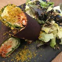 raw tortilla with side salad at MyRaw Cafe in Prague