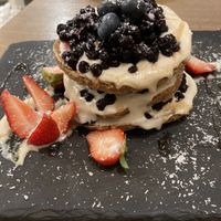 Blueberry pancakes   at MyRaw Cafe in Prague