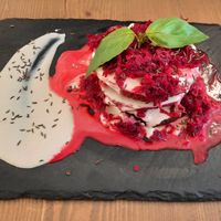 Beetroot pancakes at MyRaw Cafe in Prague