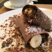 Raw chocolate pancakes  at MyRaw Cafe in Prague