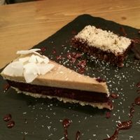 lavender cake and brownie at MyRaw Cafe in Prague