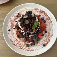 Blueberry pancakes  at MyRaw Cafe in Prague