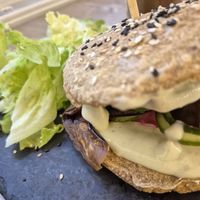 Burger at MyRaw Cafe in Prague