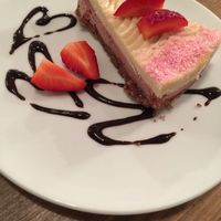 Strawberry cashew, protein raw cake at MyRaw Cafe in Prague