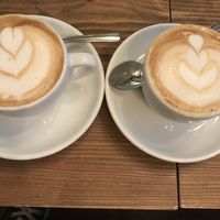 Almond milk and cashew milk cappuccinos at MyRaw Cafe in Prague