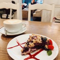 Raw cake and coffee at MyRaw Cafe in Prague