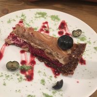 Raspberry chocolate cake  at MyRaw Cafe in Prague