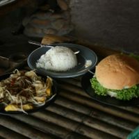 Tofu with sprouds and tofu burger. at Peace Paradise Restaurant in Koh Jum