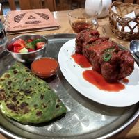 Paneer and mushrooms "Shashlik and Companies" at Auroville Cafe in St Petersburg