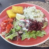 Meal of the day- deep fried tofu   at Raizes in Quarteira