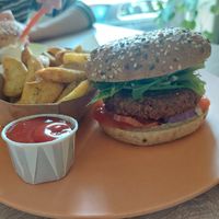 No Meat Burger with Wedges and Ketchup at Paul's Boutique in Ghent