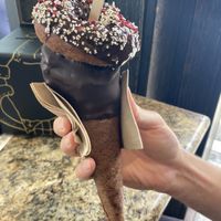 Savory (?) sourdough doughnut cone with hazelnut ice cream  at Giapo in Auckland