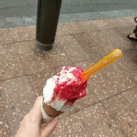 Lemon sorbet with vegan chocolate come and raspberry powder  at Giapo in Auckland
