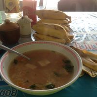 Veggie Tofu soup and self serve bananas. :) at Jay in Mae Hong Son