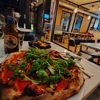 Vegetable pizza and roasted potato at COTTO in Leeds