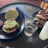  Veggie burger and hummus platter, with cocktail   at DEN - Root Down - TC in Denver