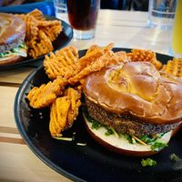 Veggie Burger w/ sweet potato friess  at DEN - Root Down - TC in Denver