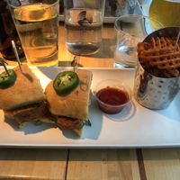 Banh Mi with country fried tofu and sweet potato fries at DEN - Root Down - TC in Denver