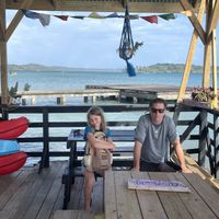 Hungry vegan travelers...  at Mukunda and Arts in Bocas Del Toro