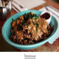 vegan open-faced turkey sandwich at Curly's Vegetarian Lunch in New York City