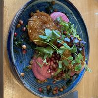 Celery steak on sweetpotatoe mash and beetroot humus at GOTT in Vestmannaeyjar