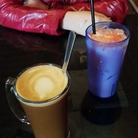 Gingerbread coffee w/ oat milk & flavored club soda at Lost Dog Cafe in Binghamton
