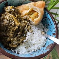 Aloo Saag and a samosa at Jewel of India in Biddeford