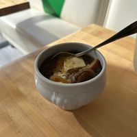 French onion soupp  at Vromage Dairy-Free Cheese Shop in West Hollywood
