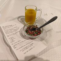 Complimentary mango drink and fennel with the check at Everest Montahne at Everest Montanha in Lisbon