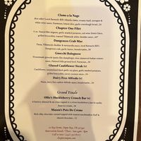 Back of menu   at Chapter One in Depoe Bay