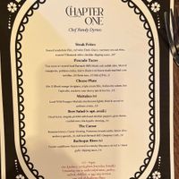Front of menu   at Chapter One in Depoe Bay