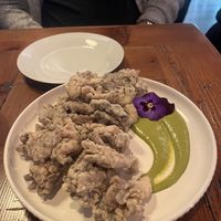 Wild foraged Maitake/oyster appetizers   at Chapter One in Depoe Bay