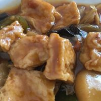 Stekt tofu med grönsaker at Vegegården in Malmo