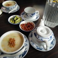 soup with some entrees (pickles and peanuts) at Vegegården in Malmo