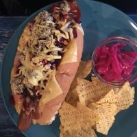 Festive hotdog at The Old Hardware Shop in Liverpool