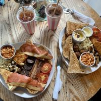 Vegan breakfast, falafel breakfast + drinks   at The Old Hardware Shop in Liverpool