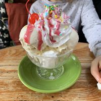 Ice cream with strawberry sauce at The Old Hardware Shop in Liverpool