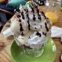 Ice cream with chocolate  sauce at The Old Hardware Shop in Liverpool