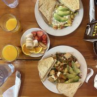 Veggie hash, avocado, sourdough bread, OJ  at Notchtop Bakery and Cafe in Estes Park