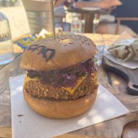 Vegan burger  at Ona Beach Bar in Roses