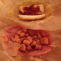 tots and hot dog at Dirty Frank's Hot Dog Palace - W Broad in Columbus
