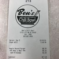 Not cheap for a dive joint burger meal   at Ben's Chili Bowl in Washington