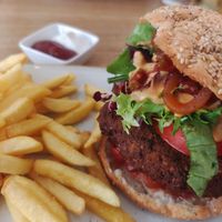 Tofu lentil Burger with french fries 🍔🍟😍 at Eugens Bio Cafe Restaurant in Konstanz