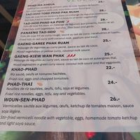 Menu at Le Jardin Thai in Lausanne